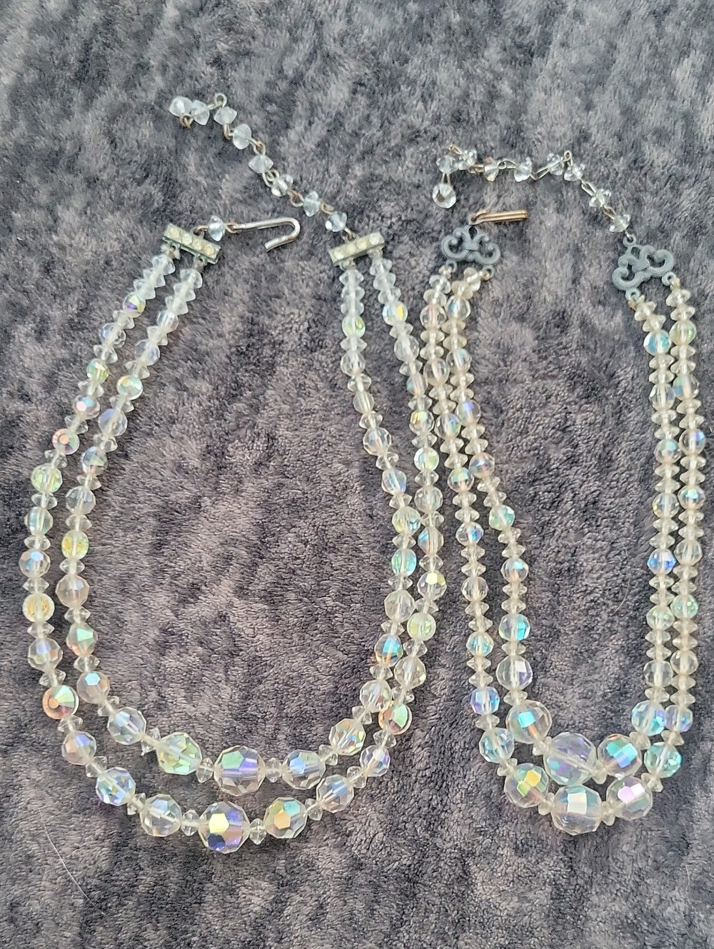 Vtg LOT of 2 AB Rock Crystal Double strand Chokers